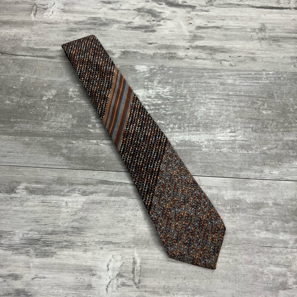 Missoni Brown, Grey, Gold & Tan Braided Pattern Silk Tie - Picture 1 of 5